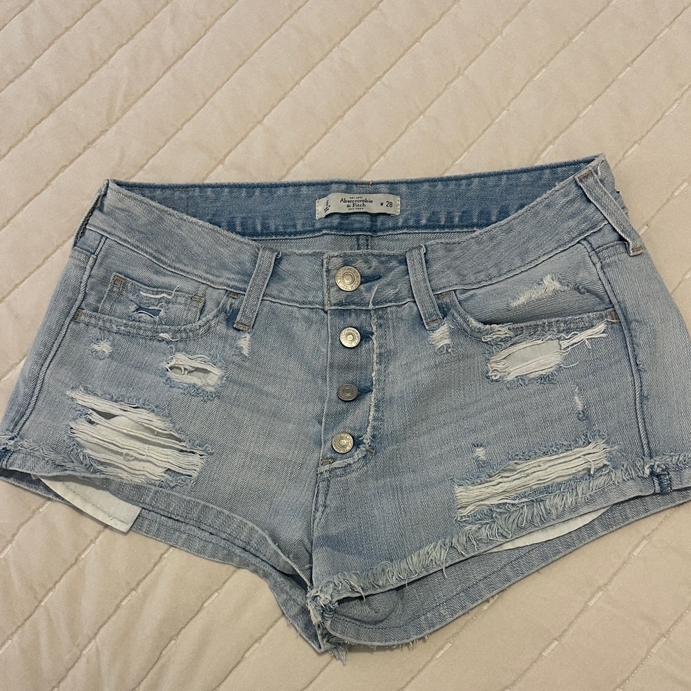 Abercrombie & Fitch Light Blue Ripped Jean Shorts